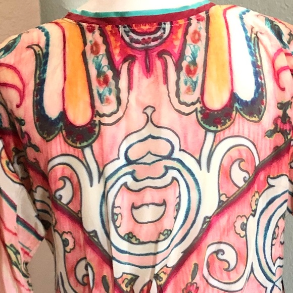 Johnny Was silk colorful V-neck tunic - Picture 8 of 8